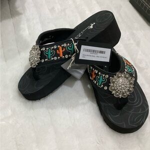 Montana West Black and Orange Embellished Sandals